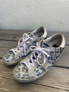 Golden Goose Super Star Leopard Glitter Print Sneakers Size 38 EUC